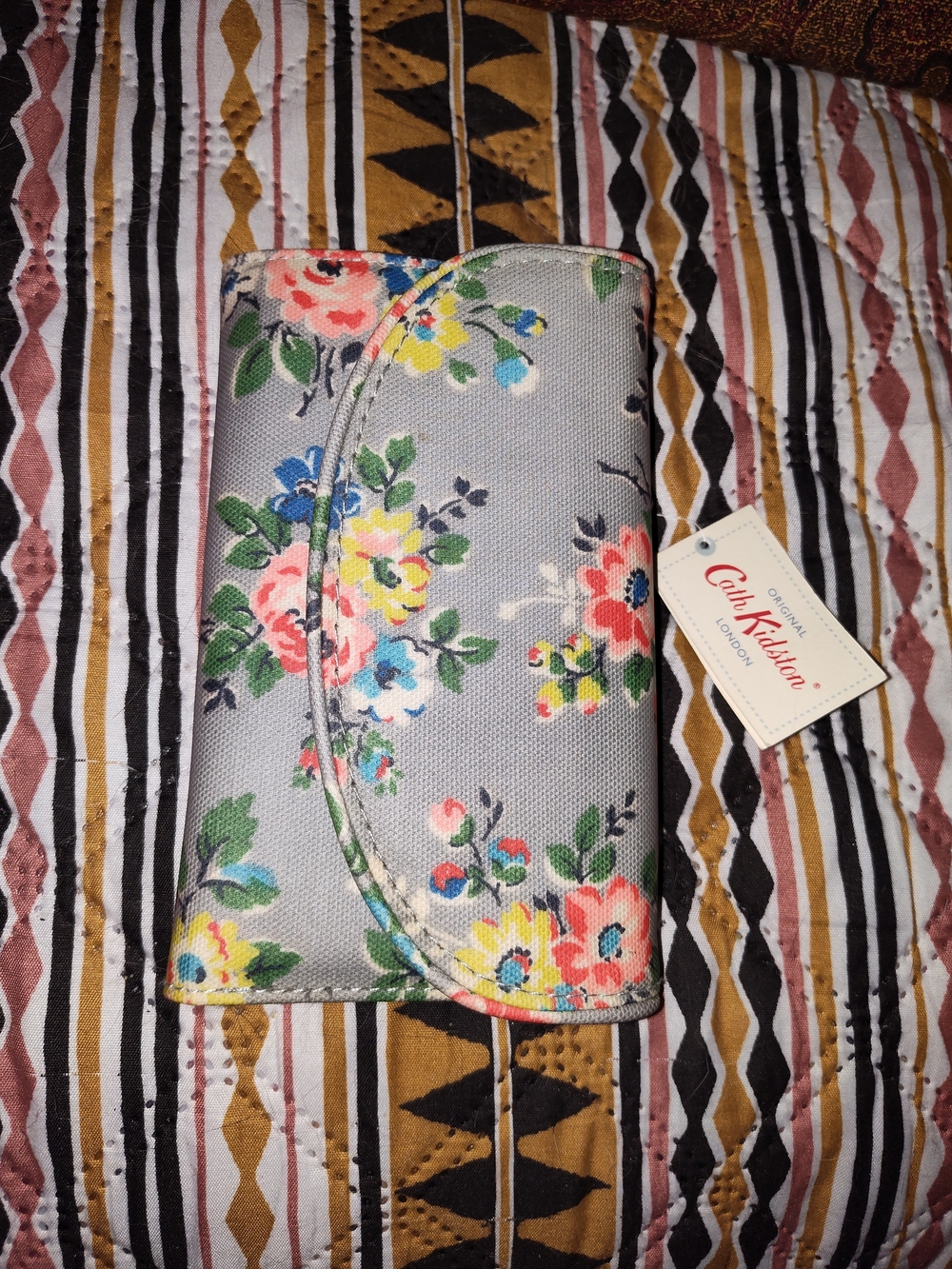 Cath Kidston Grey Floral Clutch Wallet with Multicolor Blooms New With Tags